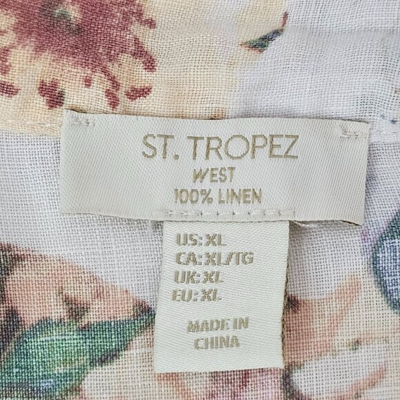 St. Tropez West 100% Linen Tunic Top Floral Size XL Flower Bohemian Pullover - Picture 4 of 10